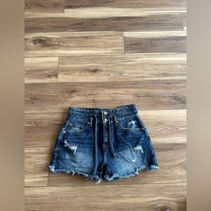 KanCan women’s distressed drawstring high waist denim shorts size medium